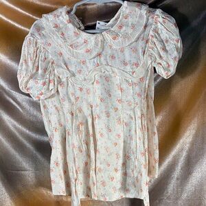 Vintage satin Floral Cream child's Top with attached belt 151‎